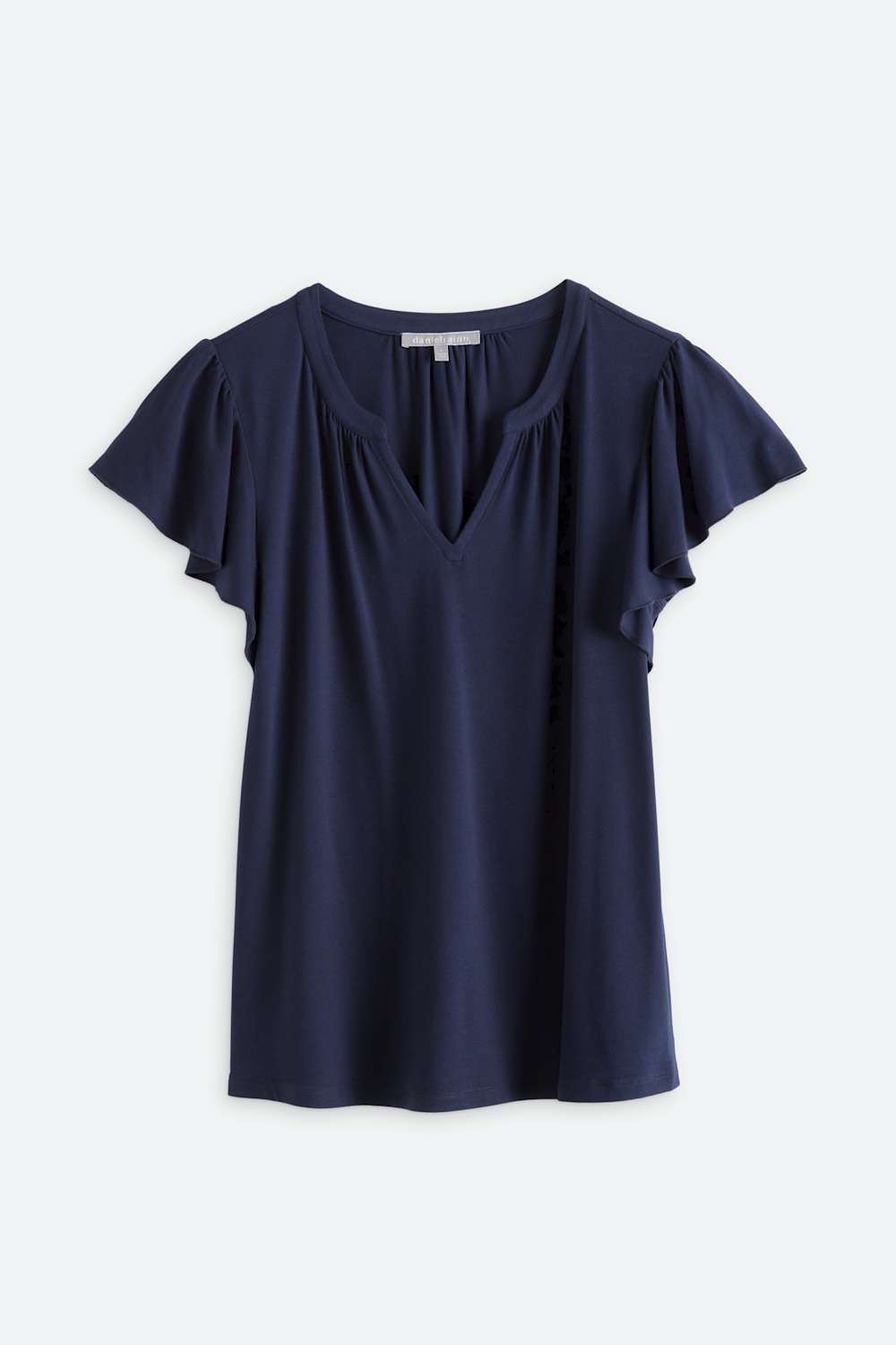 Finley Short Sleeve Flutter Split Neck Knit Top