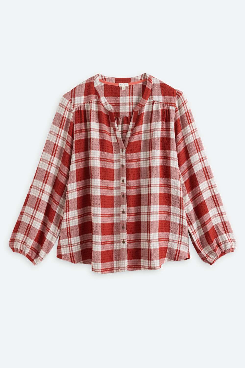 Aila Plaid Split Neck Top
