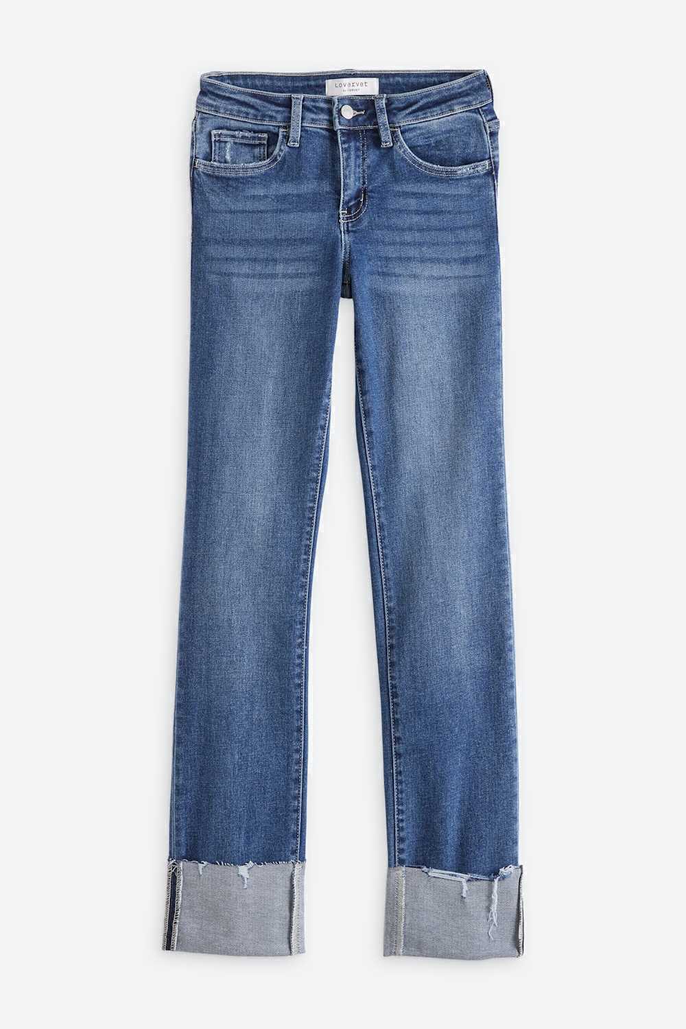 Mid Rise Cuffed Slim Straight Jean