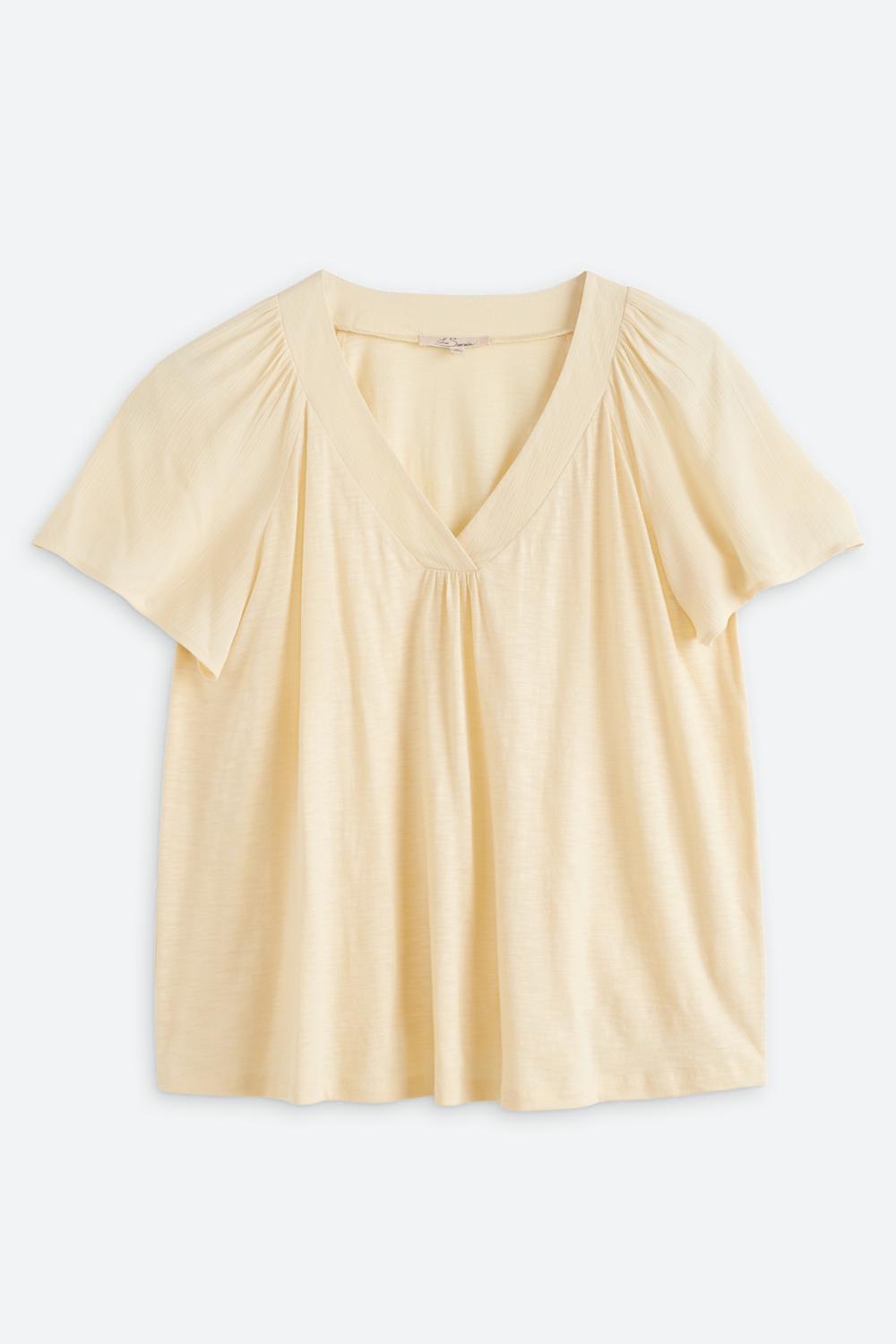 Dora Short Sleeve Mixed Media Flutter Sleeve Knit Top
