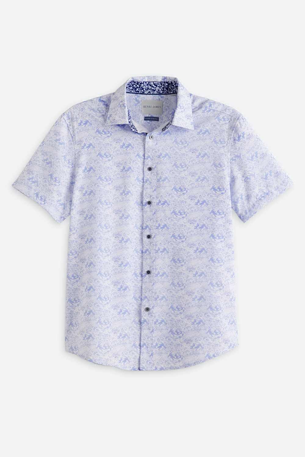 Short Sleeve 4 Way Abstract Print Woven Sport Shirt