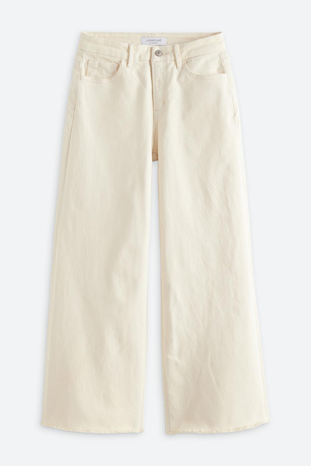 High Rise Raw Hem Ankle Wide Jean