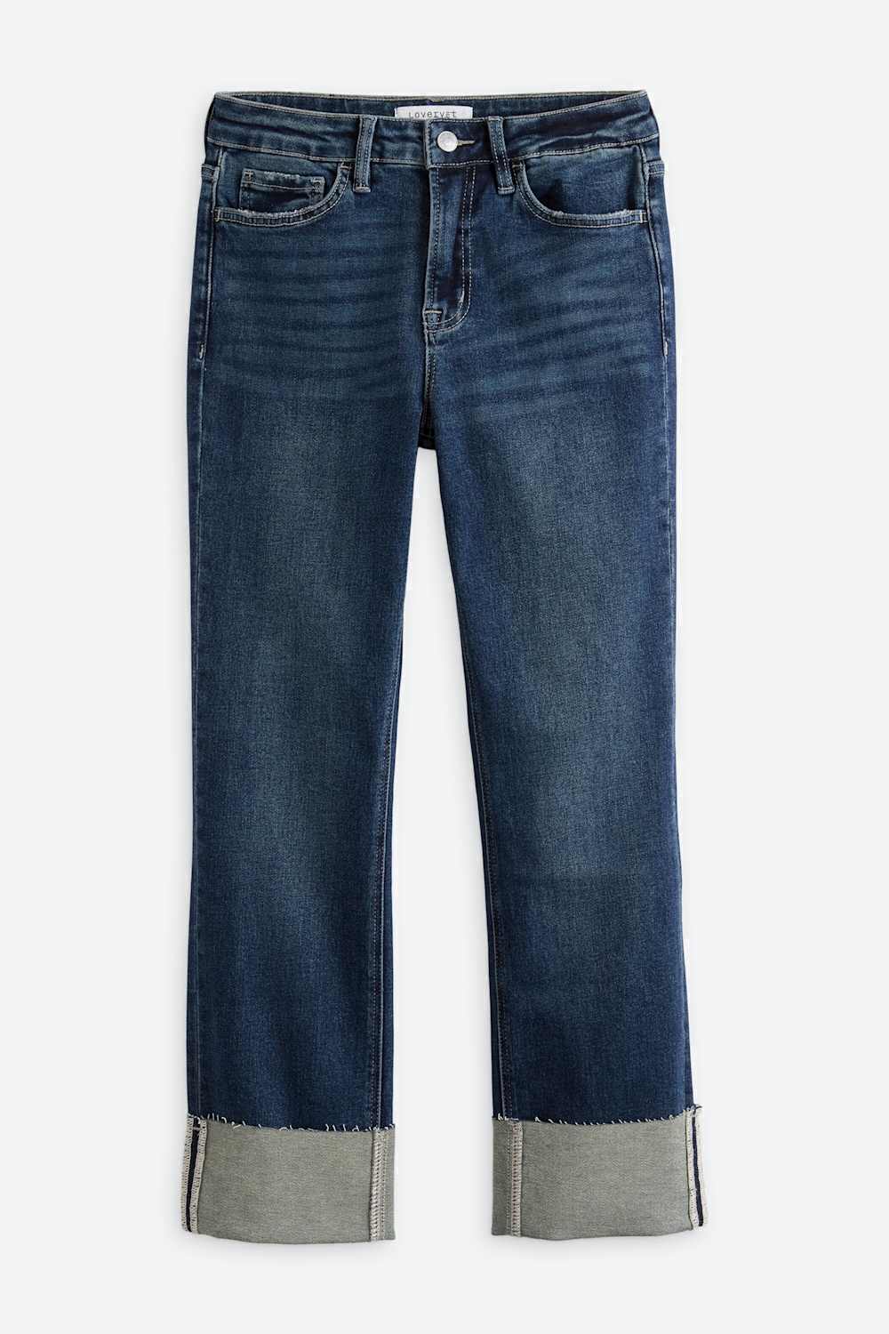 High Rise Single Cuff Crop Slim Straight Jean