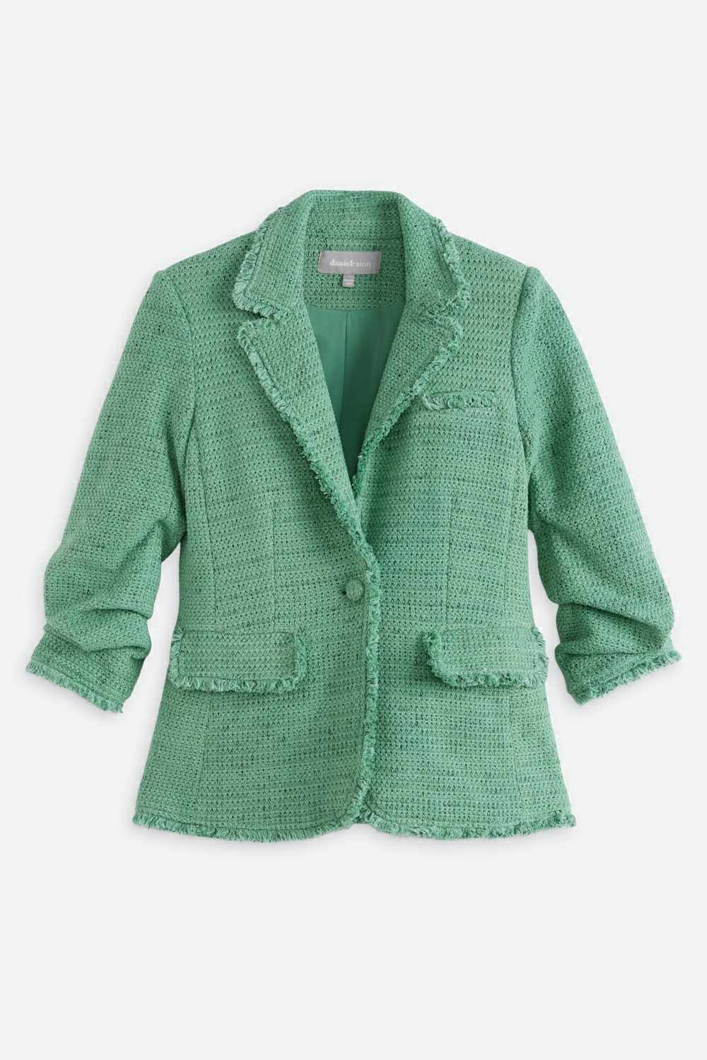 Emma Tweed Fringe Blazer with Ruched Sleeves