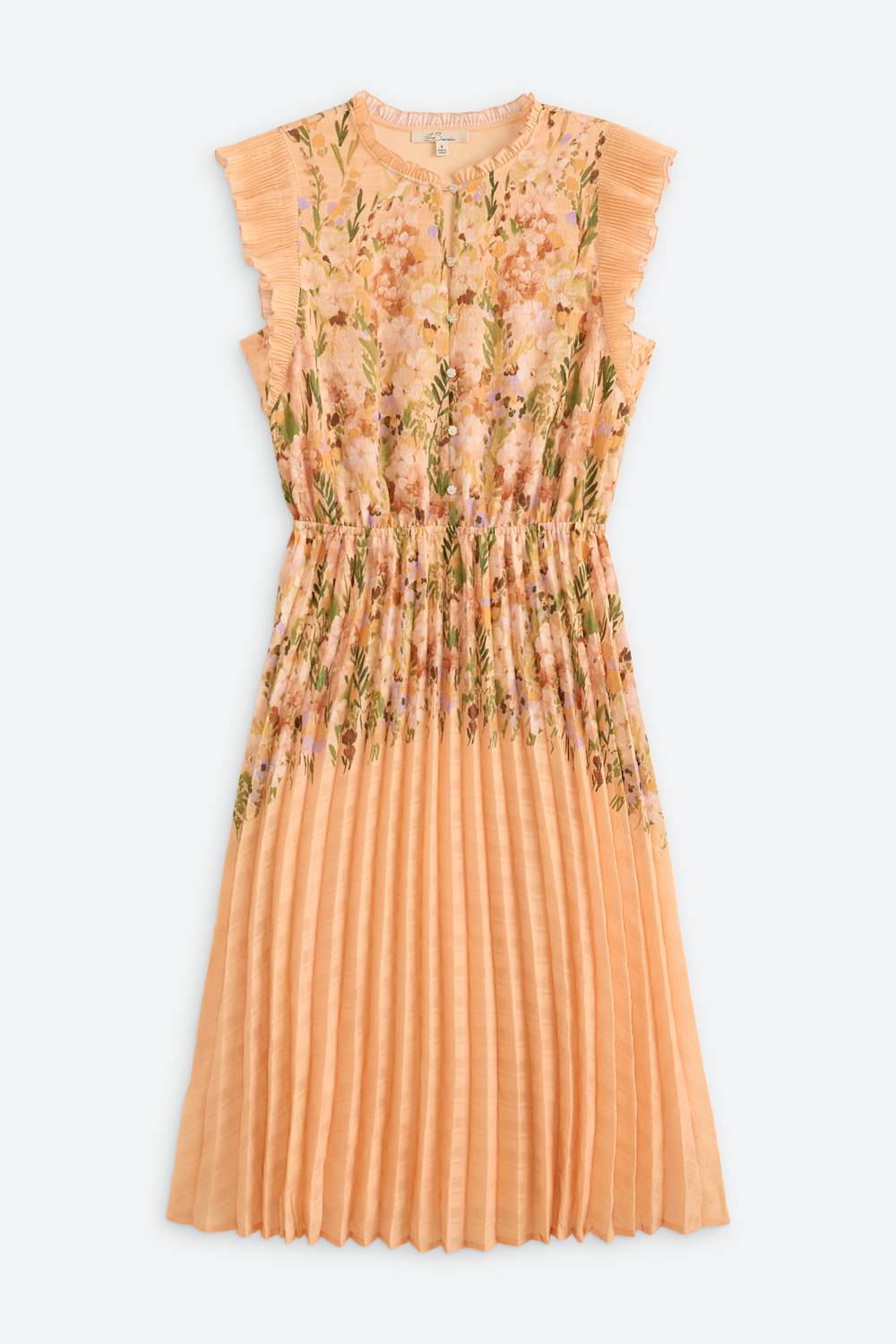 Perla Pleated Flutter Sleeve Midi Dress