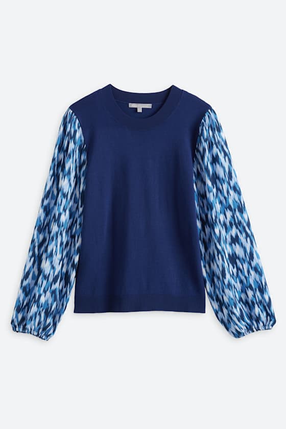 Louella Woven Sleeve Crewneck Sweater