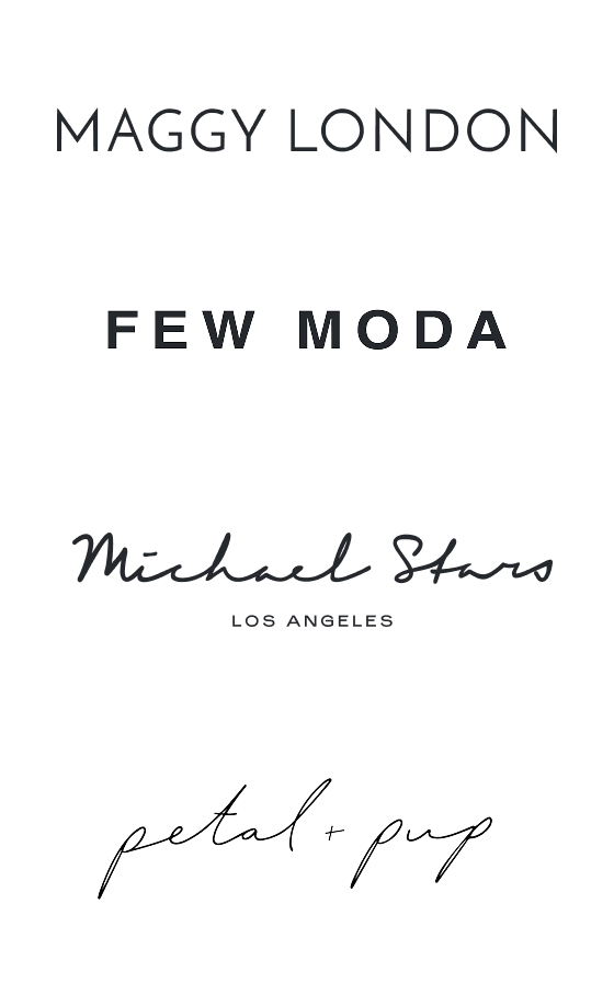 Brand logos: Maggy London, Few Moda, Michael Stars, Petal & Pup