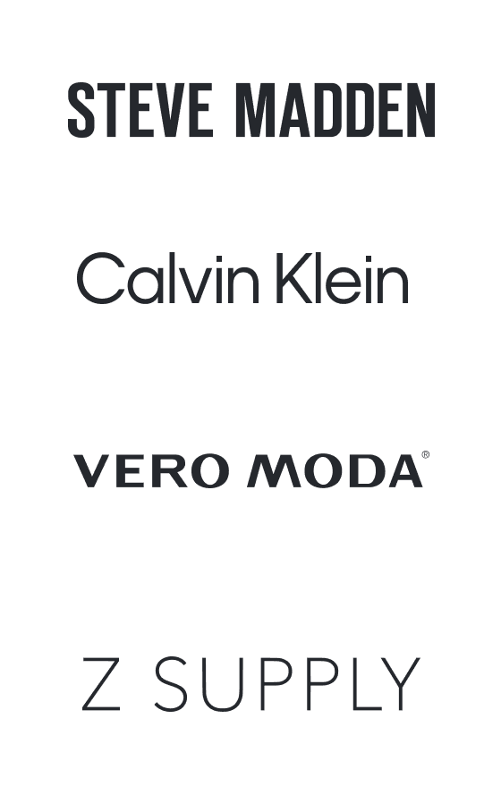 Brand logos: Steve Madden, Calvin Klein, Vero Moda, Z Supply