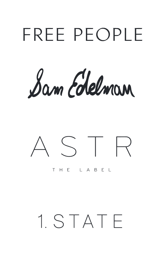 Brand logos: Free People, Sam Edelman, Aster the Label, 1. State