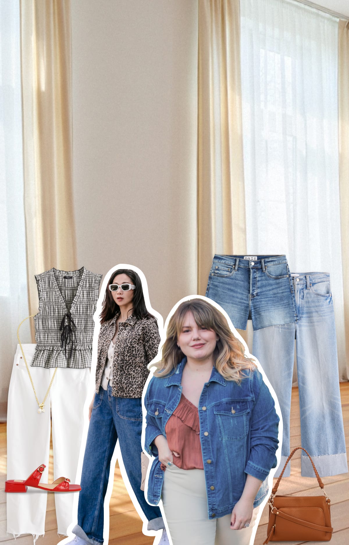 Assortment of Stitch Fix women’s clothes and women’s jeans with coordinating outfits and pieces from online stylists