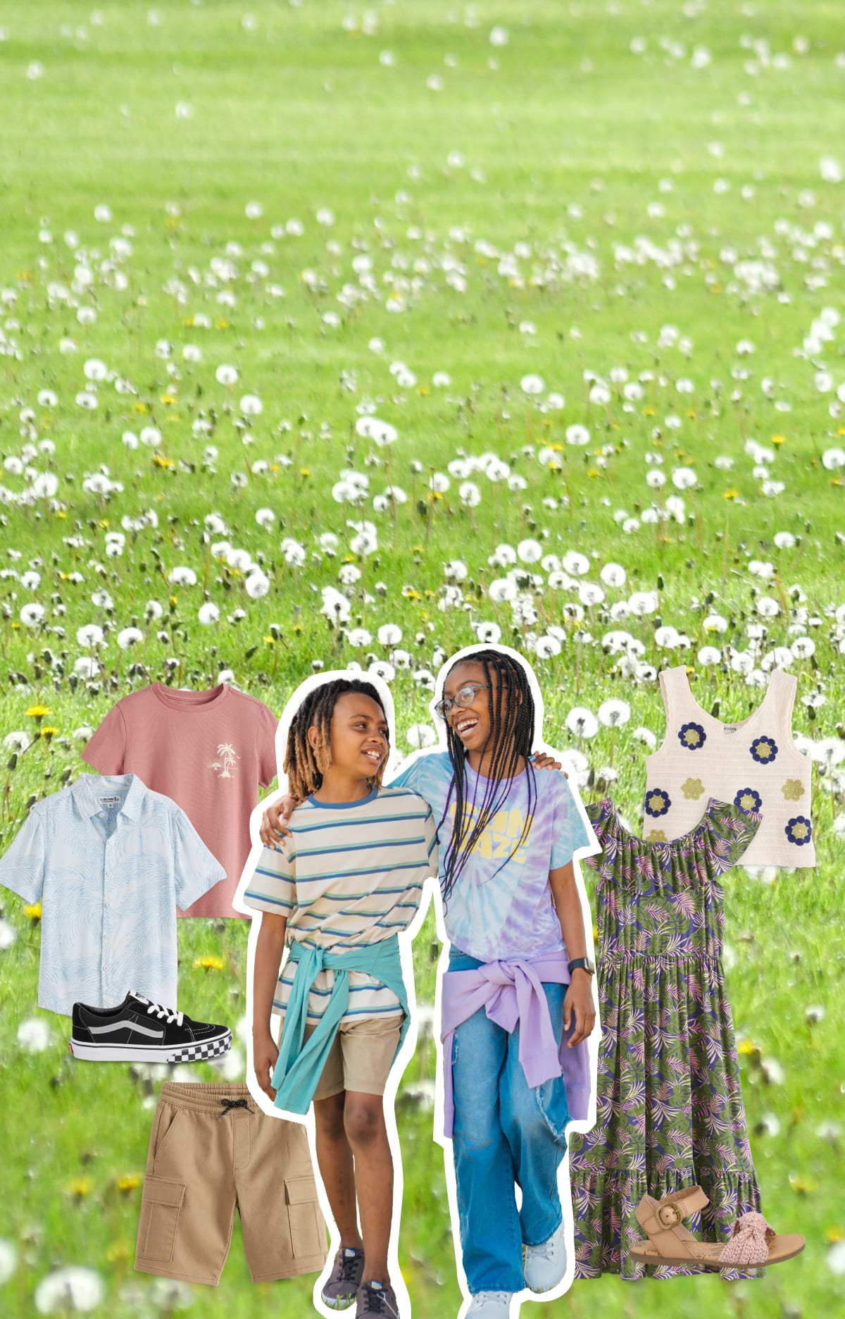 Assortment of Stitch Fix kids; clothes for boys and girls including T-shirts, shorts, sneakers, dresses and sandals
