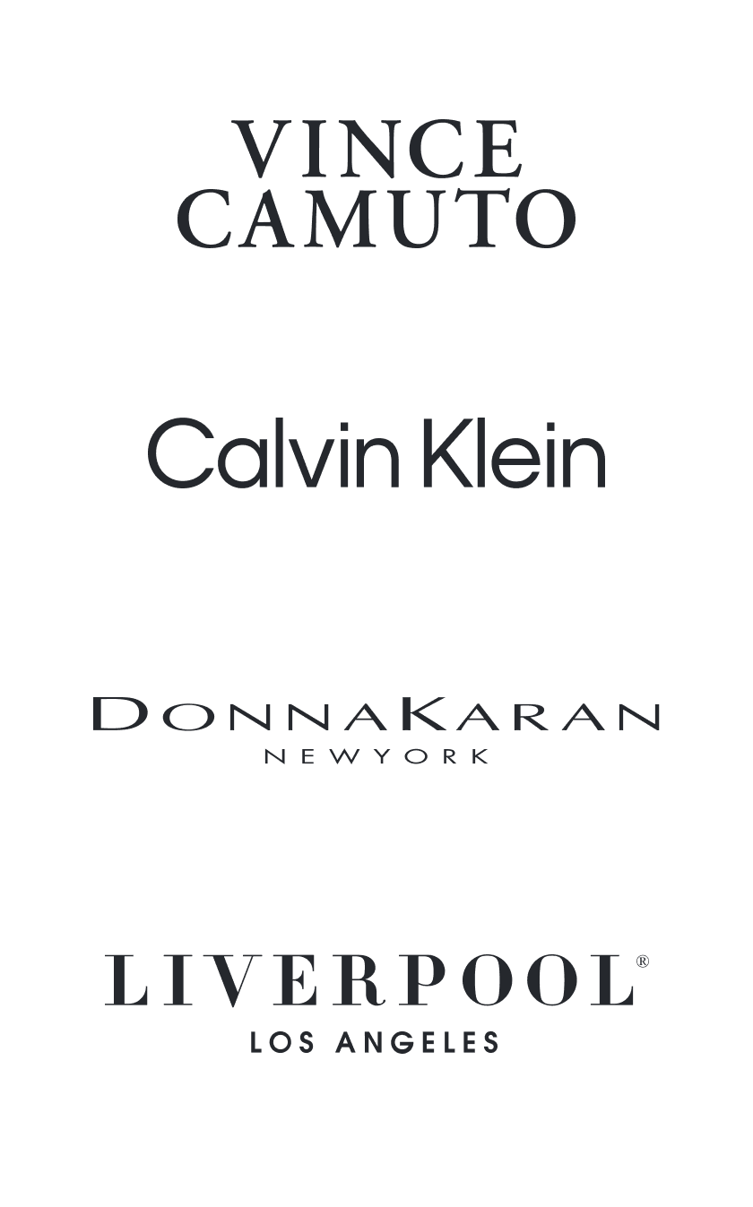 Brand logos: Vince Camuto, Calvin Klein, Donna Karan, Liverpool