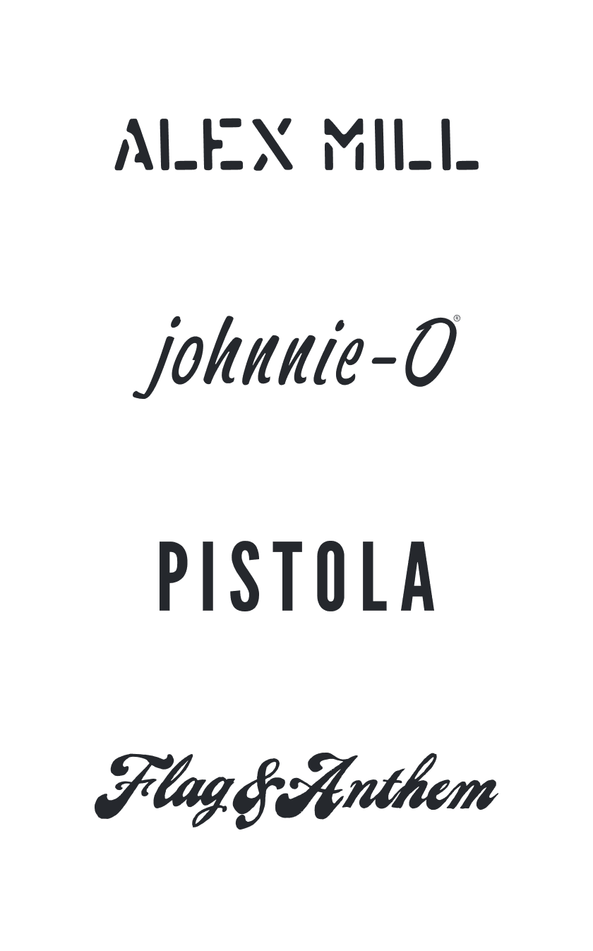 Brand logos: Alex Mill, Johnnie-O, Pistola, Flag & Anthem