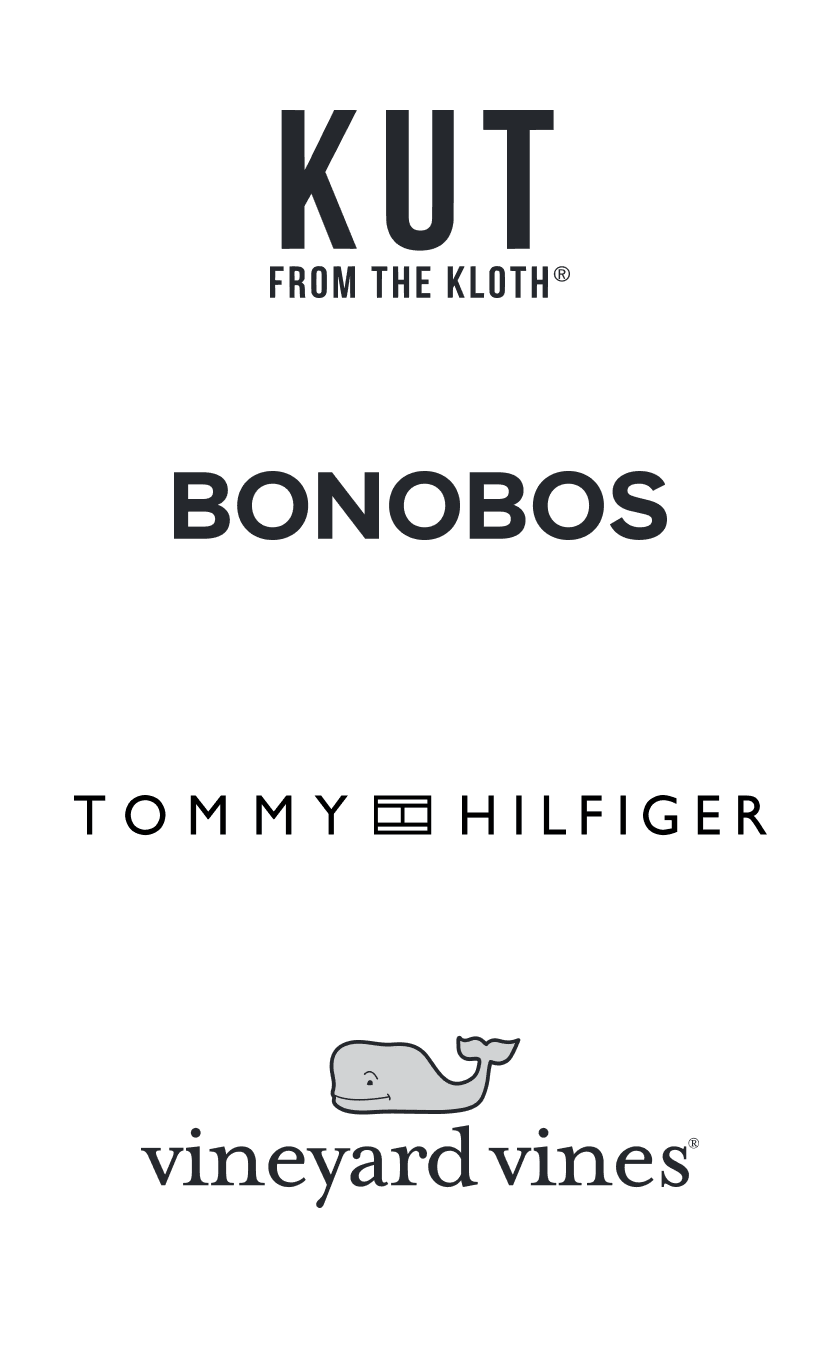 Brand logos: KUT from the Kloth, Bonobos, Tommy Hilfiger, Vineyard Vines