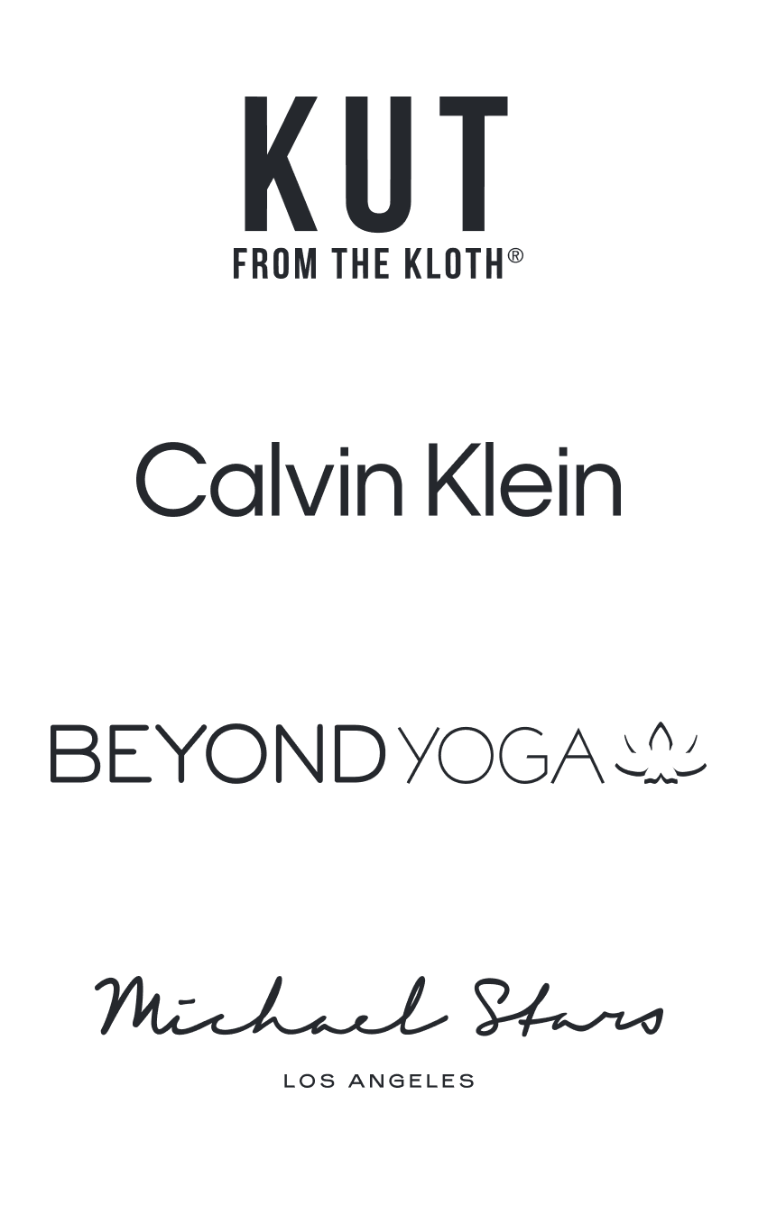 Brand Logos: KUT From The Kloth, Calvin Klein, Beyond Yoga, Michael Stars