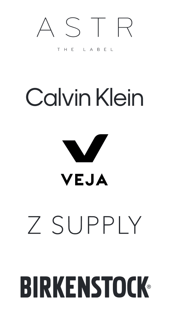 Stitch Fix brands including ASTR The Label, Calvin Klein, Veja, Z Supply, and Birkinstock.
