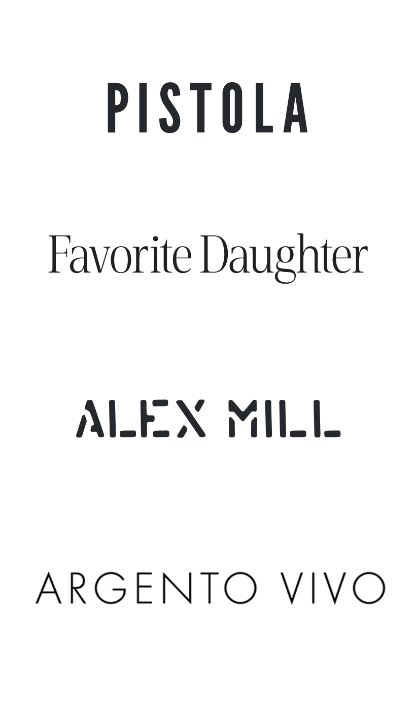 Brand logos: Pistola, Favorite Daughter, Alex Mill, Argento Vivo