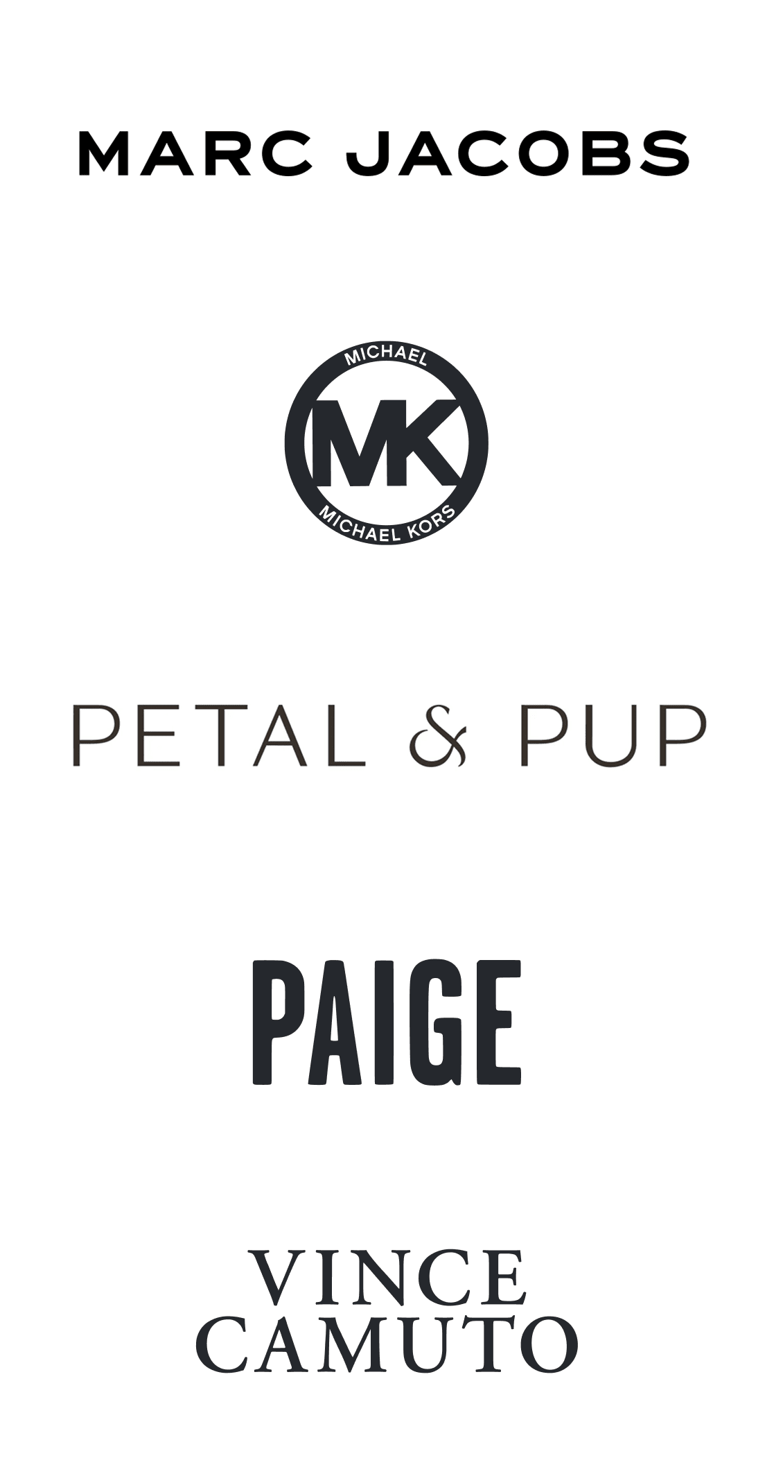 Stitch Fix brands including Tom, Michael Kors, Petal & Pup, Paige, and Vince Camuto.