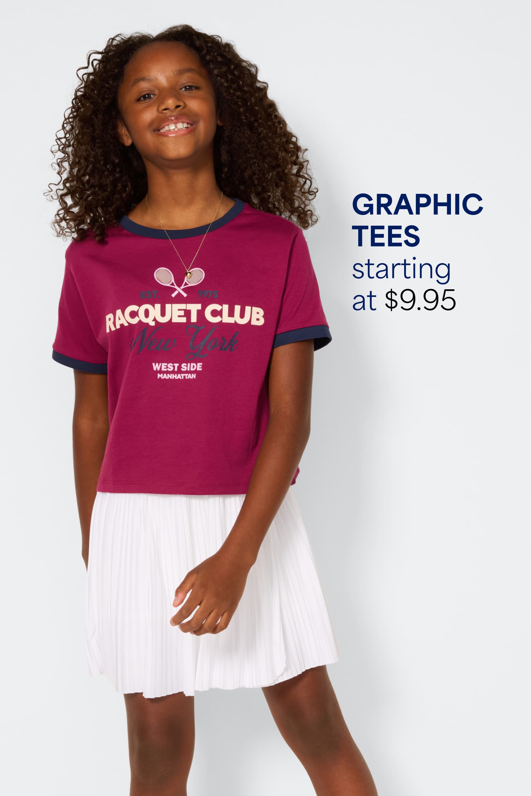 Stitch Fix young girl model smiling and wearing a striped sweater and fur-lined denim jacket. Text overlay on image reads “Jackets starting at $30”