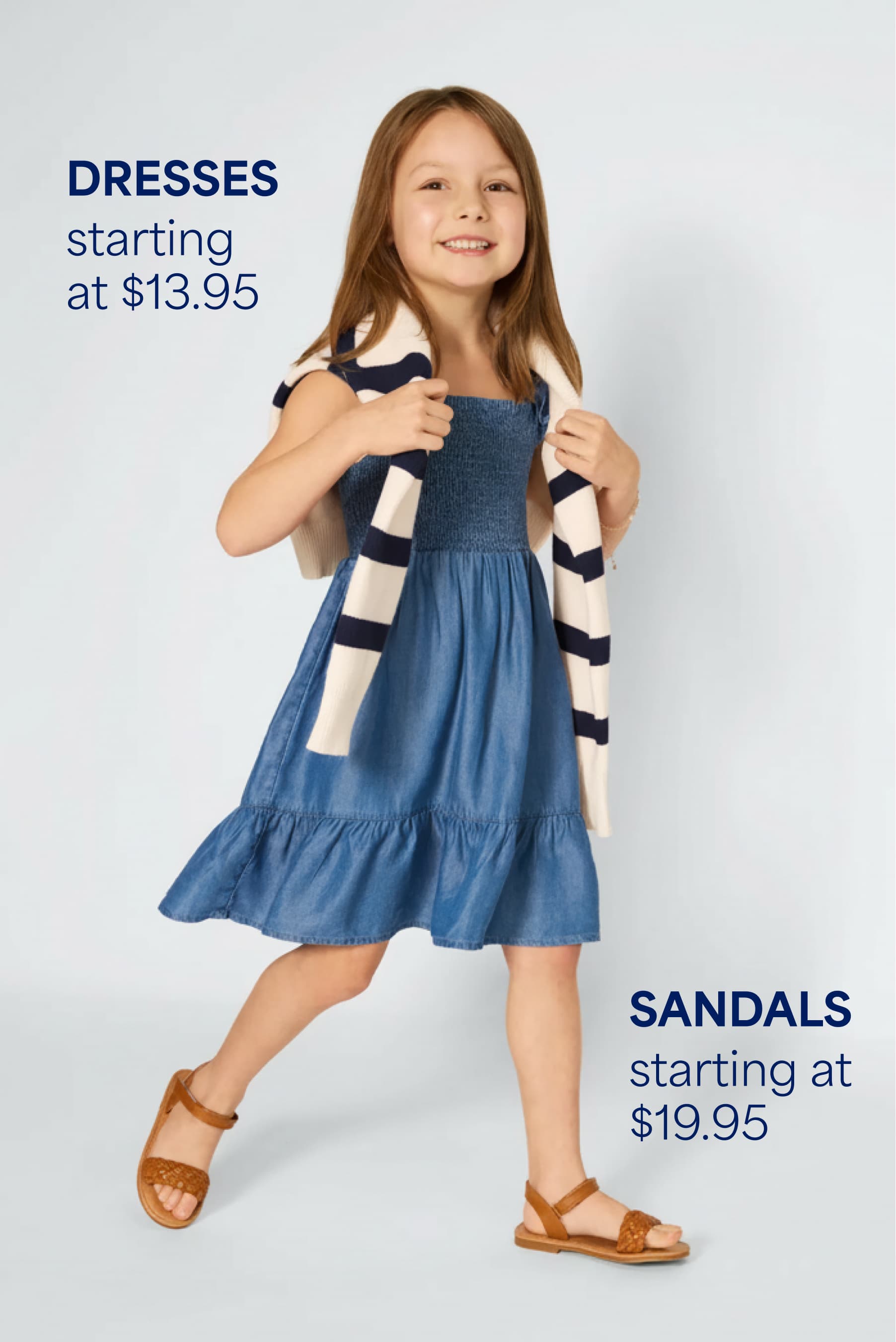 Stitch Fix young girl model smiling and wearing a floral puffed-sleeve blouse and tan cargo pants. Text overlay on image reads “Tops starting at $10”