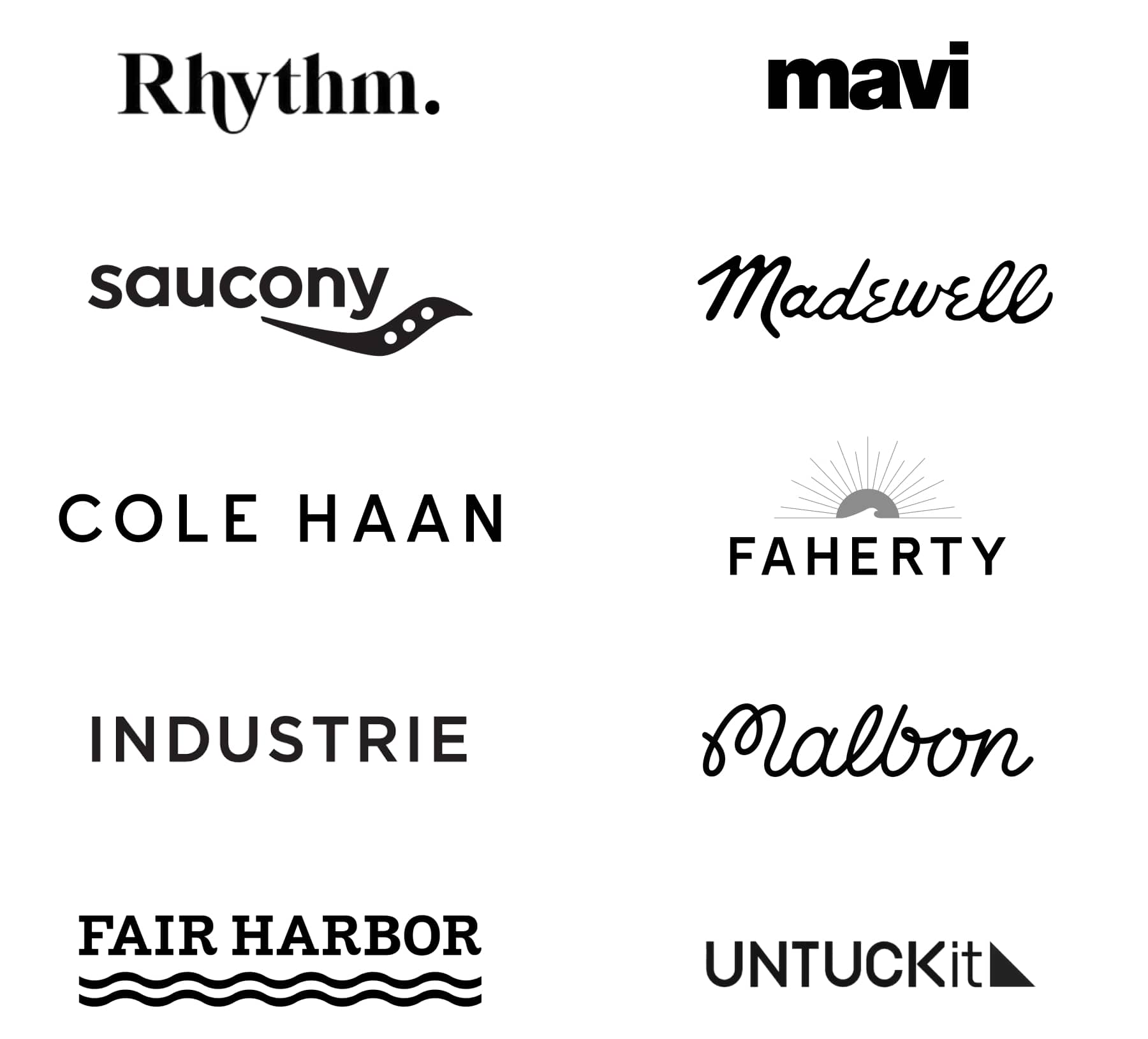 Rhythm, Mavi, Saucony, Madewell, Cole Haan, Faherty, Industrie, Malbon, Fair Harbor, UNTUCKit