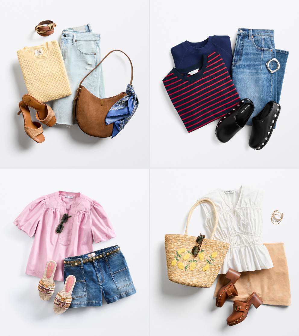 Quadrant of four casual stylish Stitch Fix women’s outfits