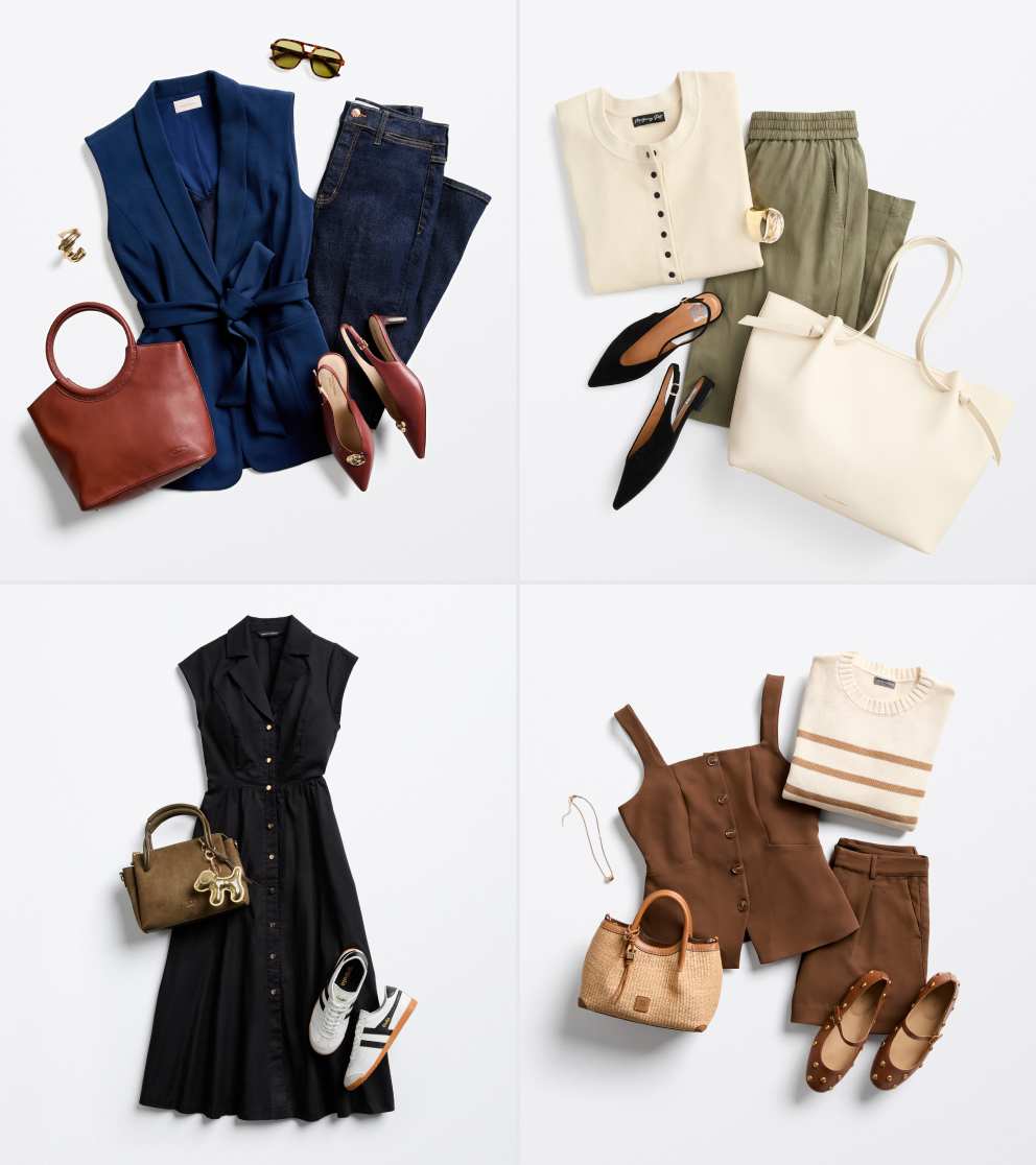 Quadrant of four stylish Stitch Fix women’s workwear outfits