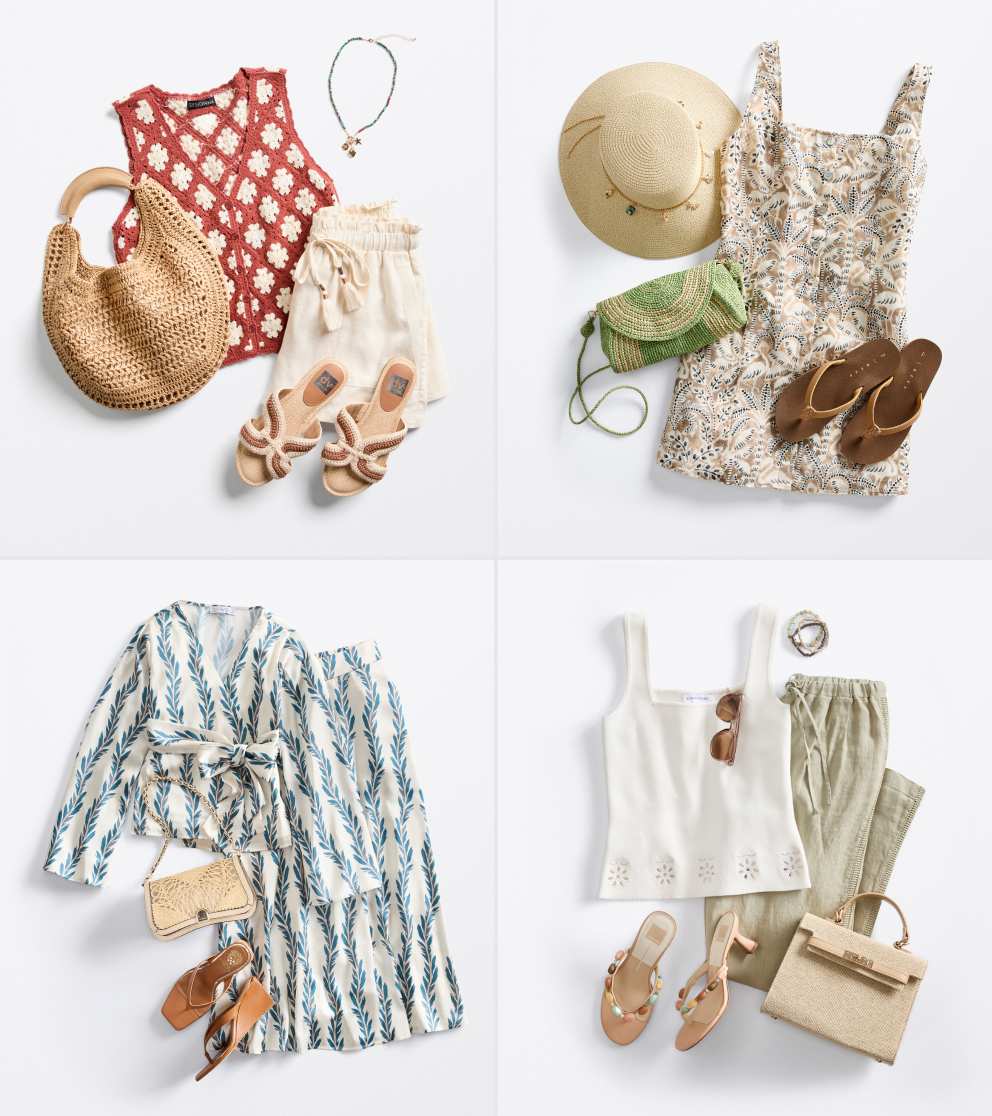 Quadrant of four casual stylish Stitch Fix women’s vacation outfits