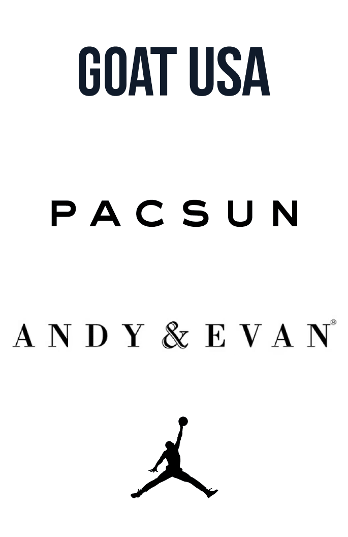 Goat USA, Pacsun, Andy & Evan and Air Jordan logos.