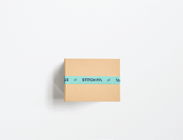 Brown and teal Stitch Fix box on a mint green background.