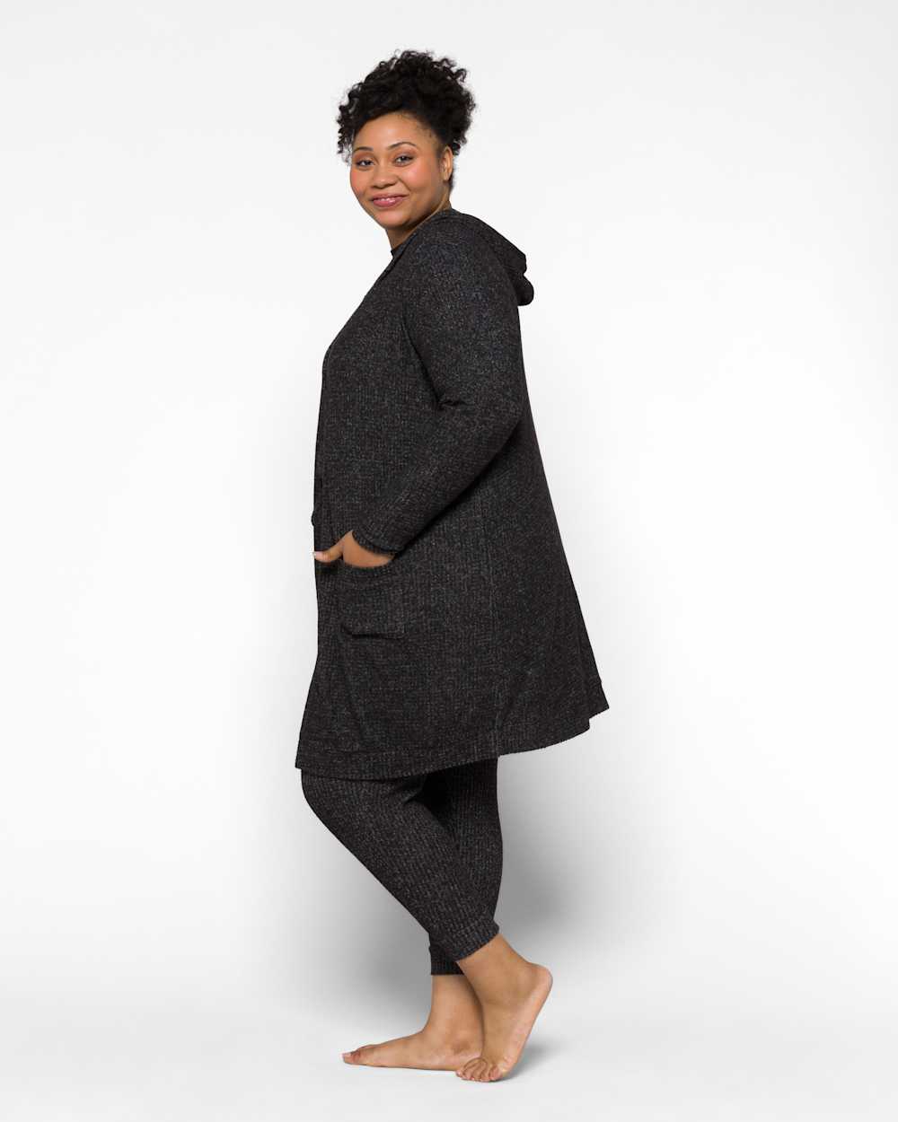 Haydee Recycled Brushed Waffle Collection Sweater Knit Hooded Duster
