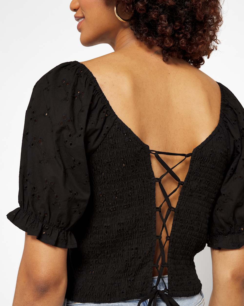 Yesenia Back Tie Detail Eyelet Crop Top