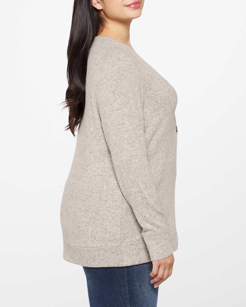 V-Neck Wide Placket Henley Knit Top