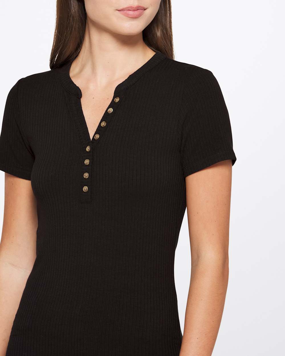 Joanne Ribbed Knit Henley Tee