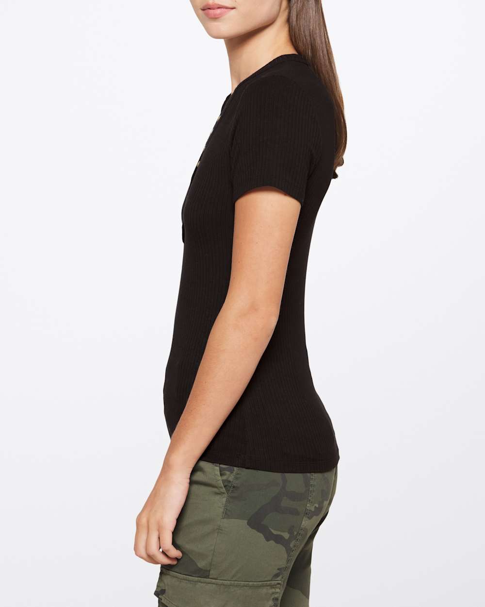 Joanne Ribbed Knit Henley Tee