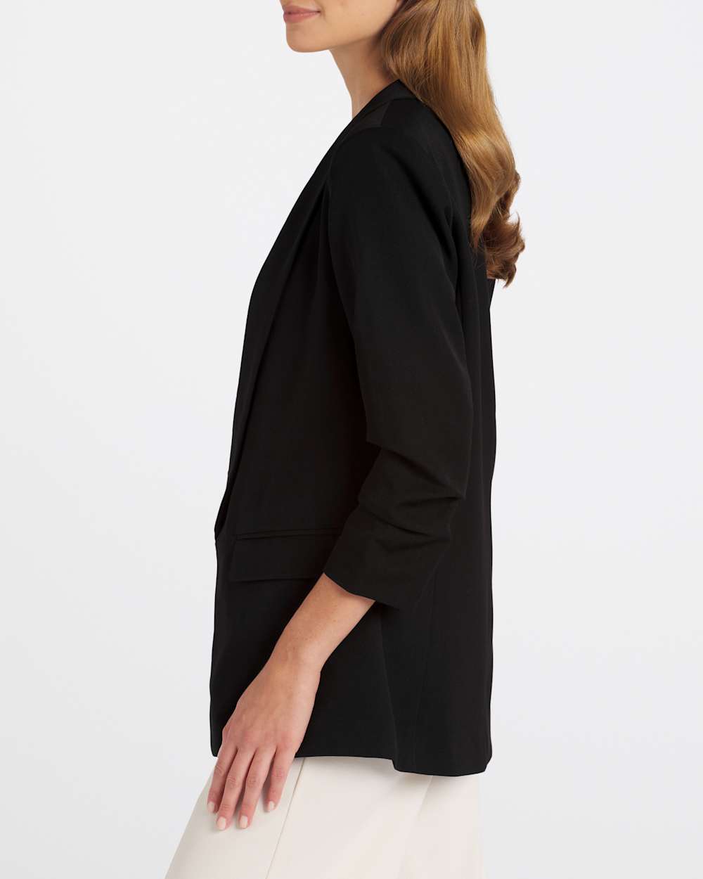 Open Ruched Three Quarter Sleeve Blazer