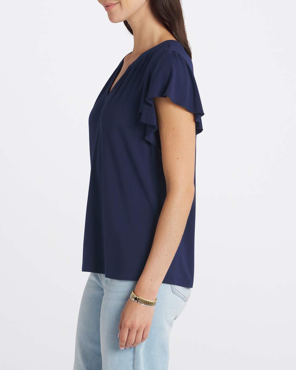 Finley Short Sleeve Flutter Split Neck Knit Top