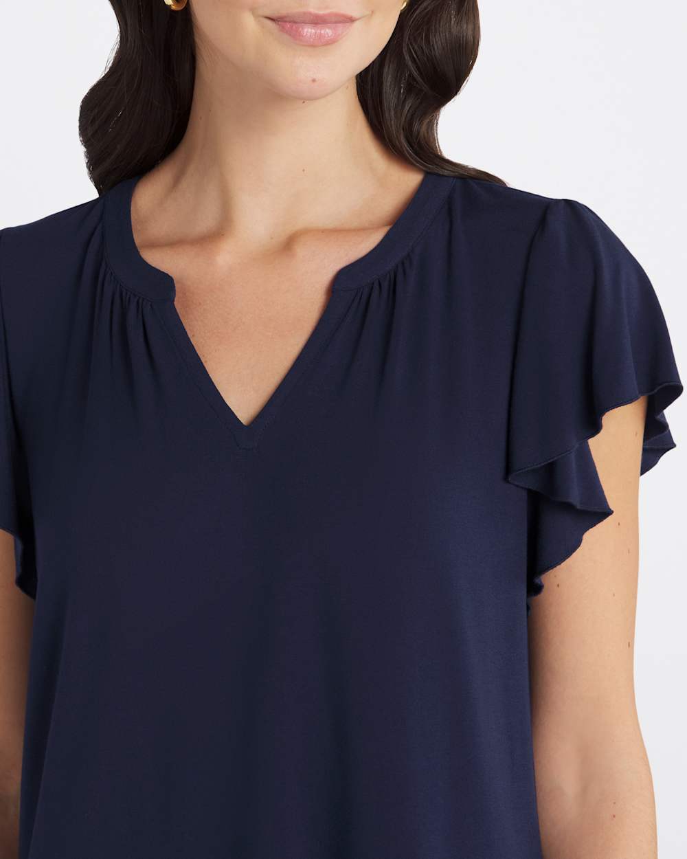 Finley Short Sleeve Flutter Split Neck Knit Top