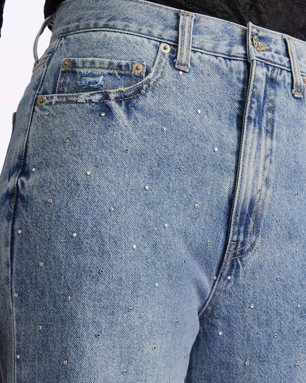 Far Out High Rise Wide Leg Studded Jean