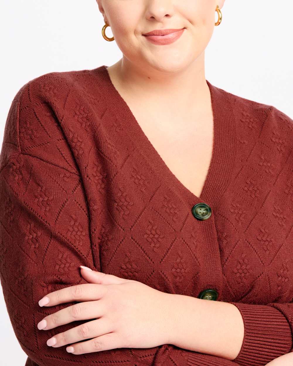 Noel Pointelle Button Front Cardigan