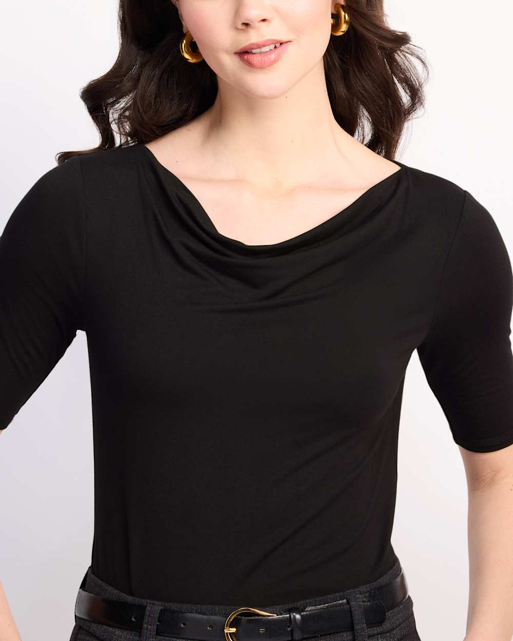 Short Sleeve Slight Cowl Neck Knit Top