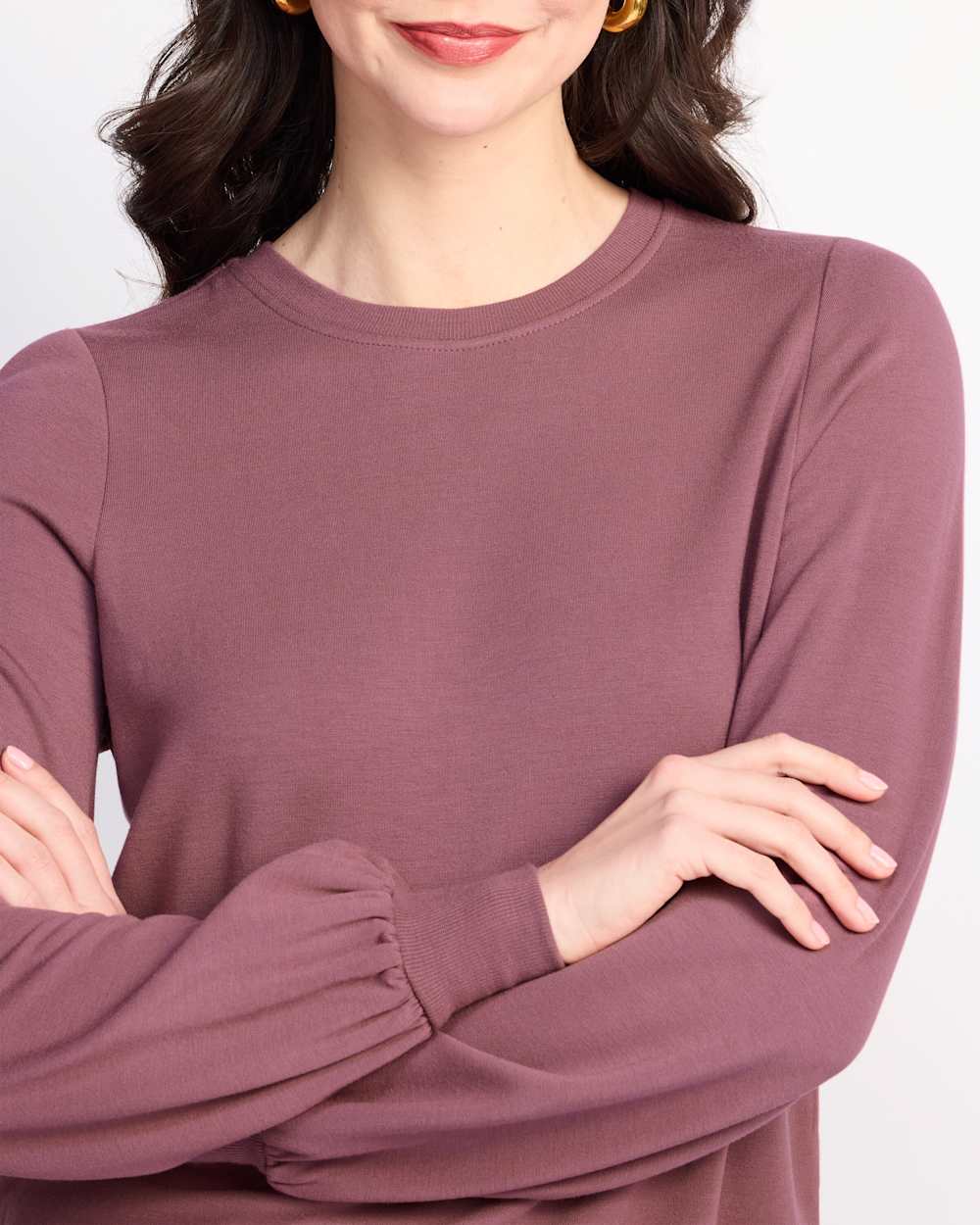 Yuma Feather Fleece Long Sleeve Crew Knit Top