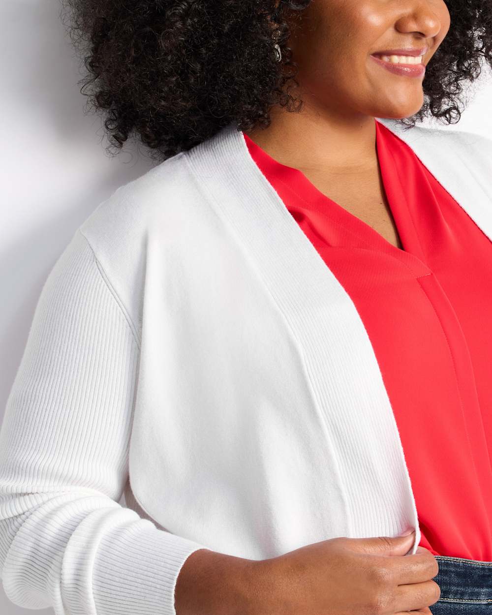 Oaklyn Lightweight Ribbed Sleeve Cardigan