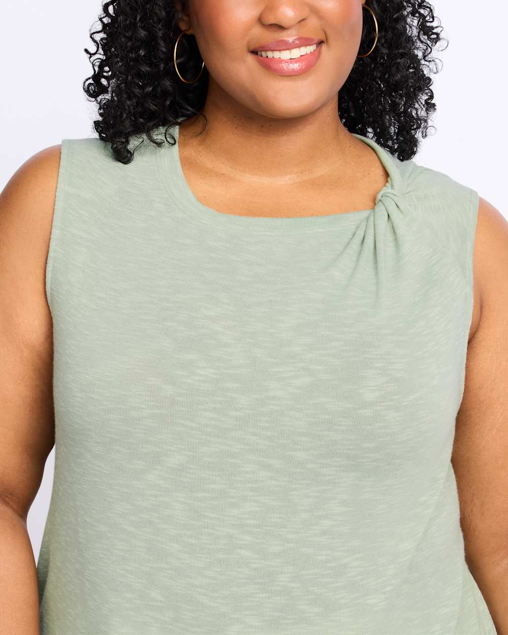 Katerina Sleeveless Twist Neck Slub Knit Top