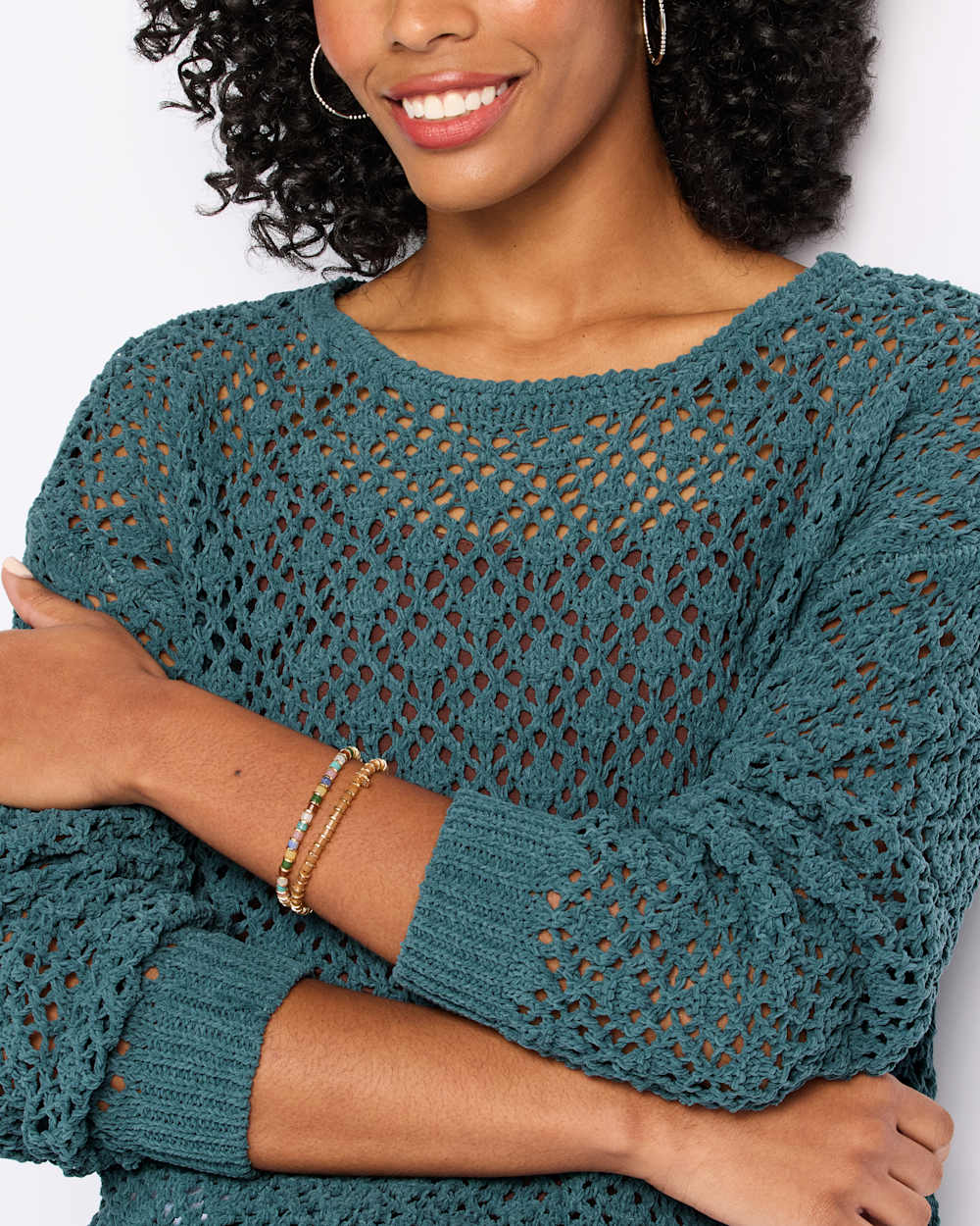 Crew Neck Matte Chenille Crochet Pullover