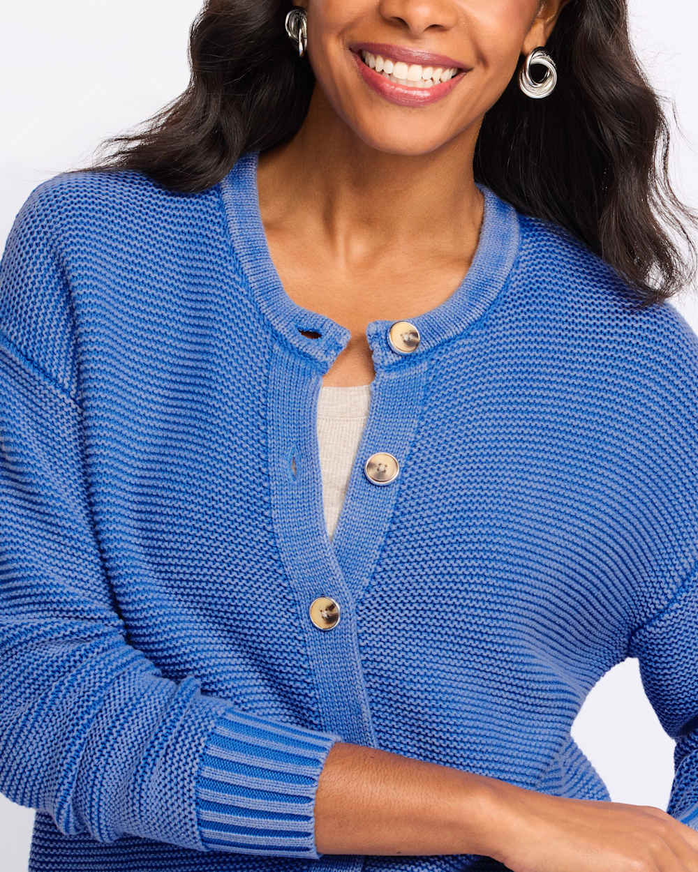 Cotton Btn Front Swtr Cardi W/Special Wash