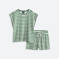 Stitch Fix green and white striped t-shirt and short lounge set