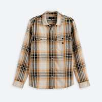 Stitch Fix men's tan, grey, and orange flannel long sleeve shirt