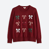 Stitch Fix burgundy bow and candy cane sweater