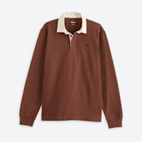 Stitch Fix men's burnt orange long sleeve polo with white collar